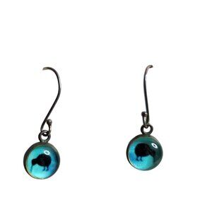 Kiwi Bird Blue Drop Earrings Handmade Dangle Jewelry With Hook